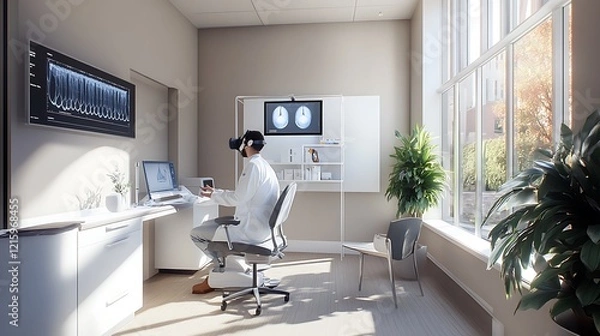 Obraz A Doctor Wearing a VR Headset in a Modern Office