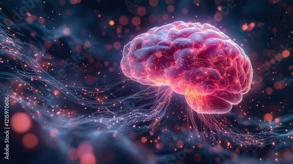 Fototapeta Glowing human brain with neural connections.
