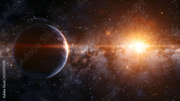 Fototapeta A Mesmerizing Starlight Journey: Proxima Centauri and Home Planet Earth in Contrast