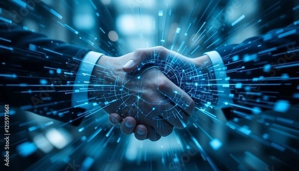 Fototapeta Digital Business Partnership: Innovative Technology Collaboration Handshake