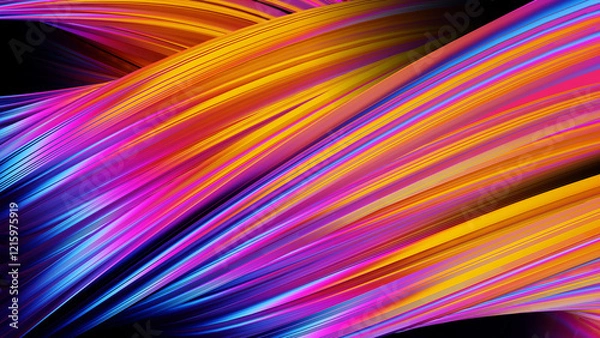 Fototapeta abstract colorful background. A vibrant abstract image of colorful flowing lines in yellow, orange, pink, purple, and blue, creating a sense of movement and energy. 3D Render