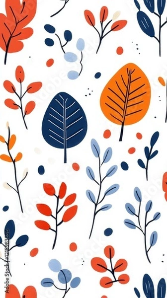 Fototapeta Stylized autumnal leaf and branch pattern on white background