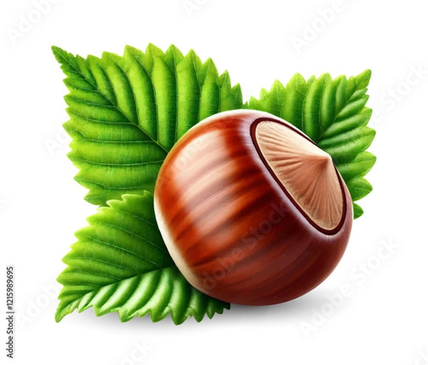Obraz Vector illustration of Hazelnut with leaves isolated on white background.