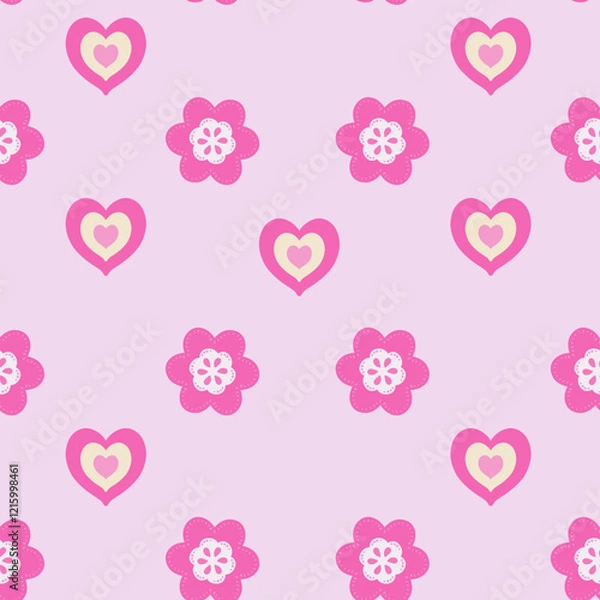 Obraz Seamless vector pattern with pink hearts for Valentine's Day, perfect for romantic designs and wedding invitations