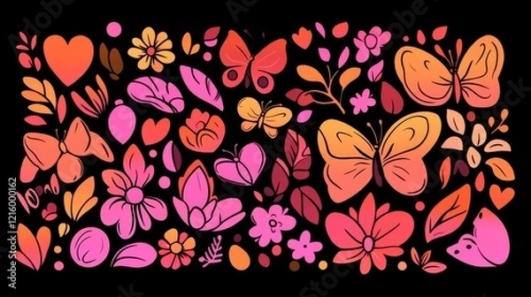 Fototapeta Vibrant Floral Butterfly Garden Design Pattern