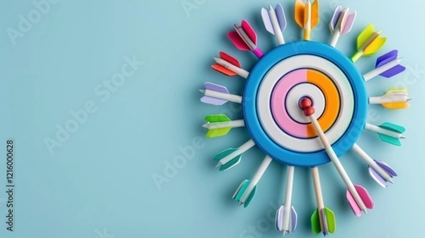 Obraz Colorful Arrows Hitting the Bullseye: Achieving Goals and Success