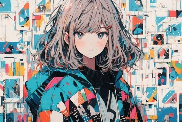 Fototapeta アニメ系の女性イラスト,Generative AI AI画像