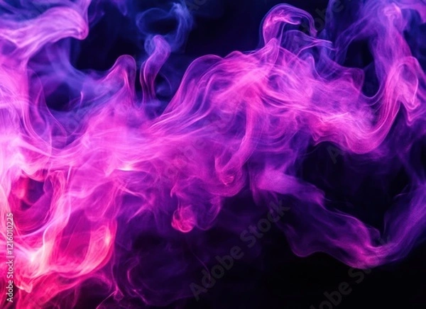 Fototapeta Abstract image of swirling smoke like formations in vivid pink, purple and blue colors on a black background