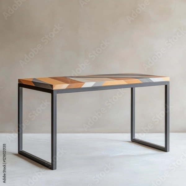 Fototapeta Modern Multicolored Wooden Console Table with Metal Frame.