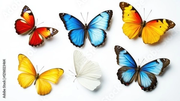 Fototapeta Colorful Butterflies Arranged on a Solid Background Generative AI