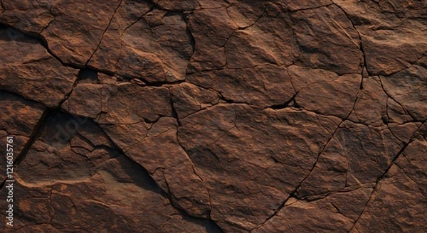 Fototapeta Dark red orange brown rock texture with cracks. Close-up. Rough mountain surface. Stone granite background for design. Nature.
