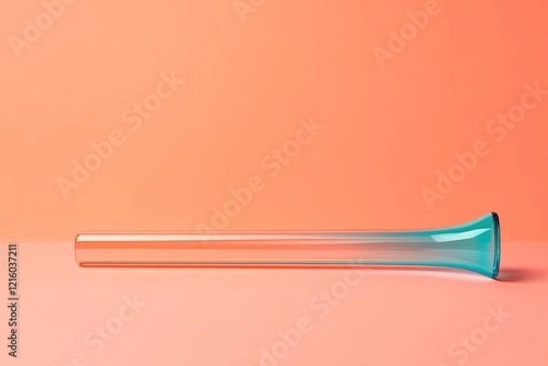 Fototapeta brightly colored noisemaker lying on smooth coral background with soft reflections and subtle lighting