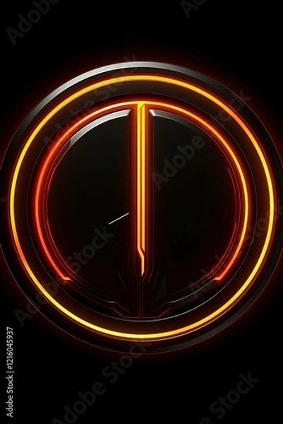 Obraz sleek, glossy coin or token with a vibrant orange gradient and neon glow effect 