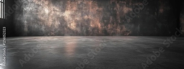 Fototapeta Empty Room with Grunge Wall and Concrete Floor, Urban Industrial Design Background. Empty Space.