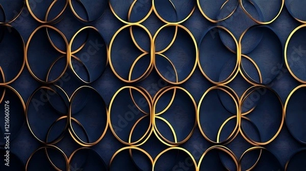 Obraz Elegant geometric patterns with metallic gold accents, dark navy blue background, seamless Art Deco-...