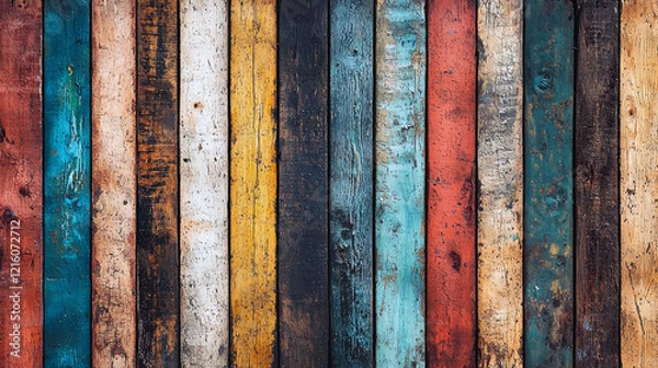 Fototapeta Colorful Wooden Planks Texture: Rustic, Vintage Background for Design