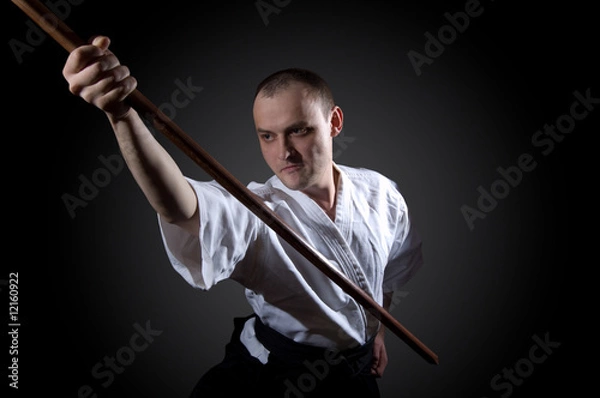 Obraz Man in white with wooden sword