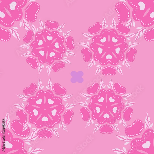 Obraz Abstract Seamless Floral Pattern with Vintage Swirls and Pink Flowers for Elegant Wallpaper Design