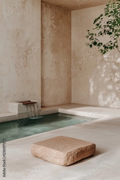 Fototapeta Minimalist spa interior design with pool and stone