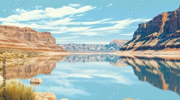 Fototapeta Lake Powell's Serene Reflection: A Canyon Landscape in Arizona