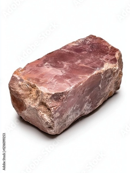 Obraz Rough, reddish-brown stone block on white background