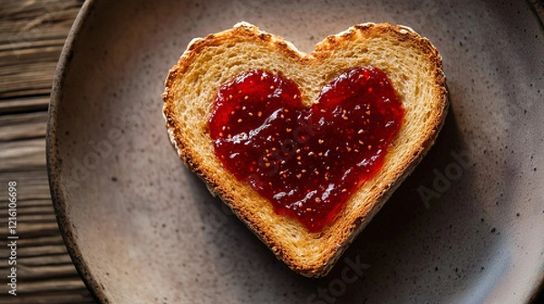 Obraz toasted heart shaped jam close up