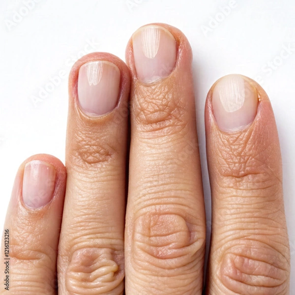 Obraz Closeup Of Clean Finger And Fingernails Without Nail Polish Isolated On White Background