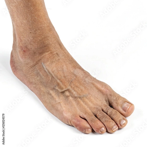 Obraz Close Up Of An Old Man's Foot With Veins Isolated On White Background