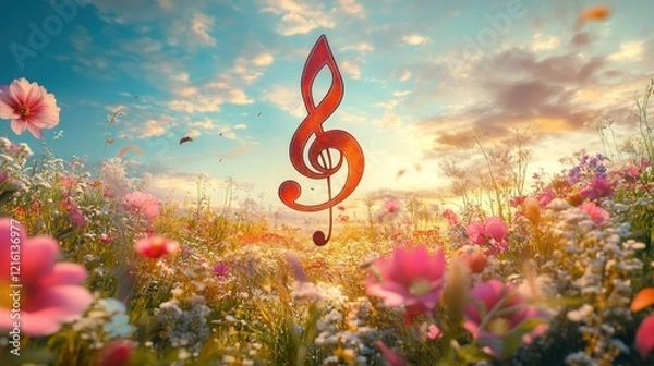 Fototapeta A Clef Shines in a Blooming Meadow Under a Beautiful Sky