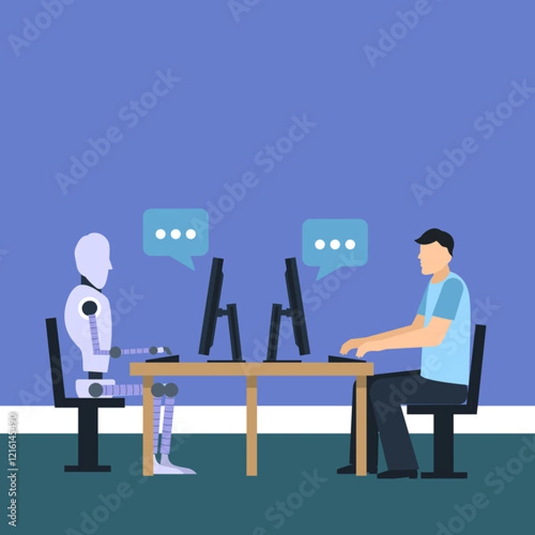 Obraz Man working with AI robot 