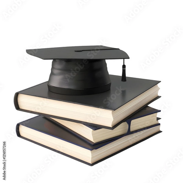 Fototapeta Graduation Cap on Books isolated on transparent background