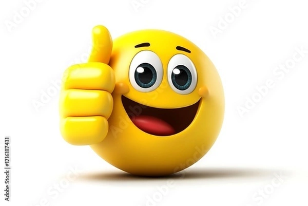 Fototapeta Cheerful Emoji with Thumbs Up Expressing Approval