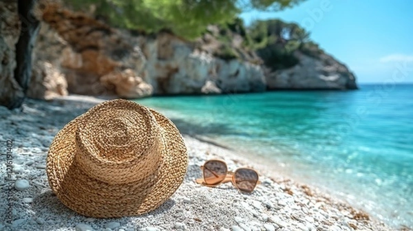 Obraz Beach essentials Summer bag, sunglasses, flip-flops, and more for your ultimate summer adventure