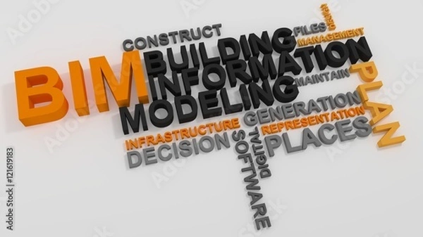 Obraz BIM Building Information Modeling word cloud over white background