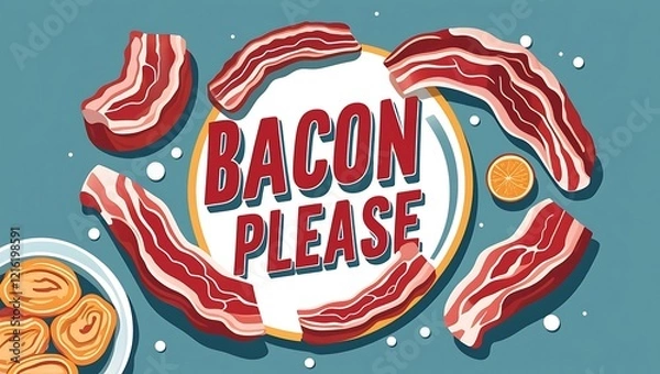 Fototapeta Delicious Bacon Strips Arranged Around Bacon Please Text