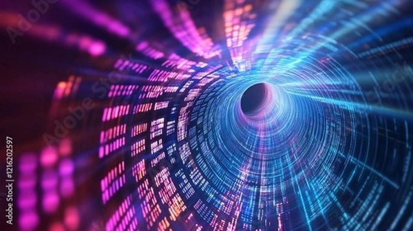Fototapeta Abstract digital tunnel with glowing blue and pink lines creating a futuristic effect