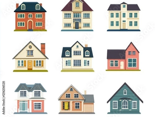 Fototapeta Icon set representing different house styles and buildings