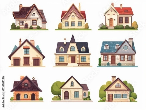 Fototapeta Set house vector icons representing different styles