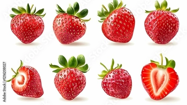 Fototapeta Strawberry isolated on white background. fresh red fruit with clipping path.