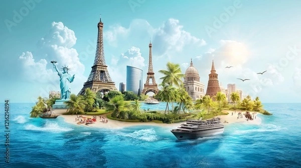 Obraz Famous Monuments and Landmarks Travel the World Concept