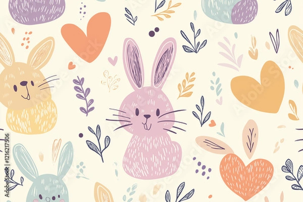Fototapeta イースター, ウサちゃん, ウサちゃん, manga, 動物, ベクター, イラスト, 野ウサギ, かわいい, ひとそろい, とぶ, 休日, 模様, 赤ちゃん, 楽しい, ピンク, デザイン, 卵, 幸せな, 文科系, シームレス, おかしな, お気に入りの, 哺乳動物, カード
