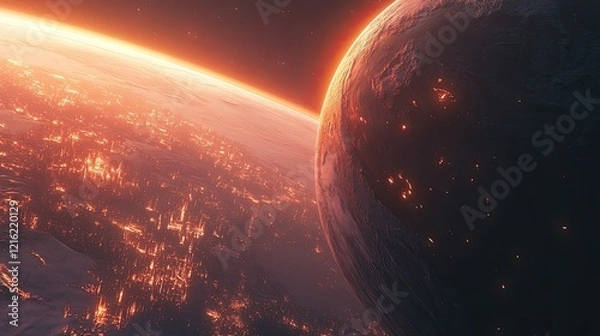 Fototapeta A satellite view of Earth at night, highlighting the eastern United States and parts of Central America and the Caribbean.