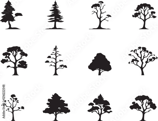 Obraz  tree silhouettes in bold black outlines