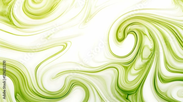 Fototapeta Abstract Green Swirls Blend Seamlessly with White Background, Creating a Dynamic and Elegant Visual.
