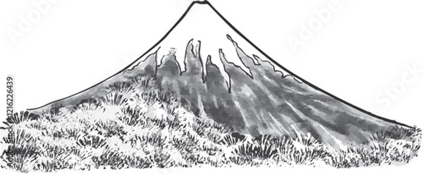 Obraz 富士山　手書きの毛筆イラスト