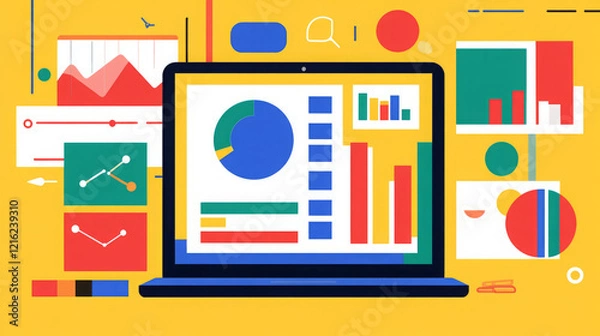 Fototapeta optimizing business insights with interactive data visualization on laptop using data analysis software and financial data analysis tools for effective business performance monitoring