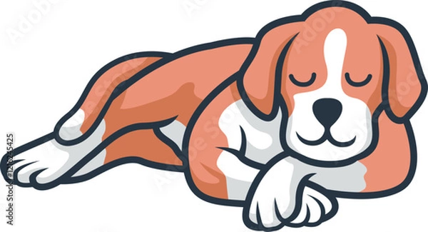 Obraz Sleeping dog Lying Down with smile vector illustration