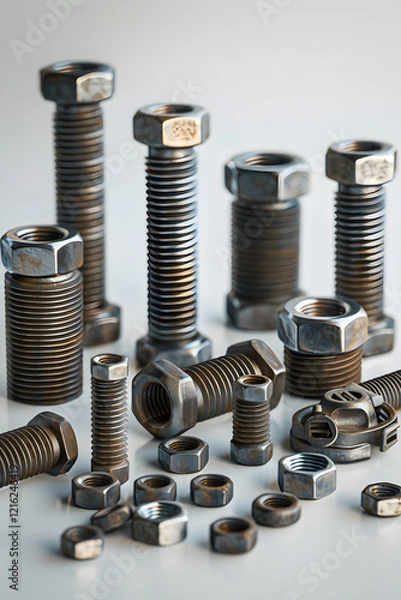 Fototapeta Showcasing a Spectrum of Nut and Bolt Sizes: A Comparative Visual Guide