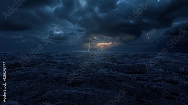 Fototapeta Lightning illuminates the abstract, stormy night. Thunder follows, a testament to the storm's power.