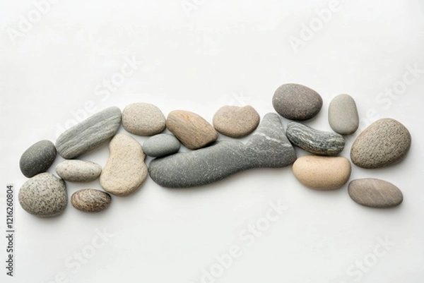 Obraz Smooth grey stones arranged in a line on white background.